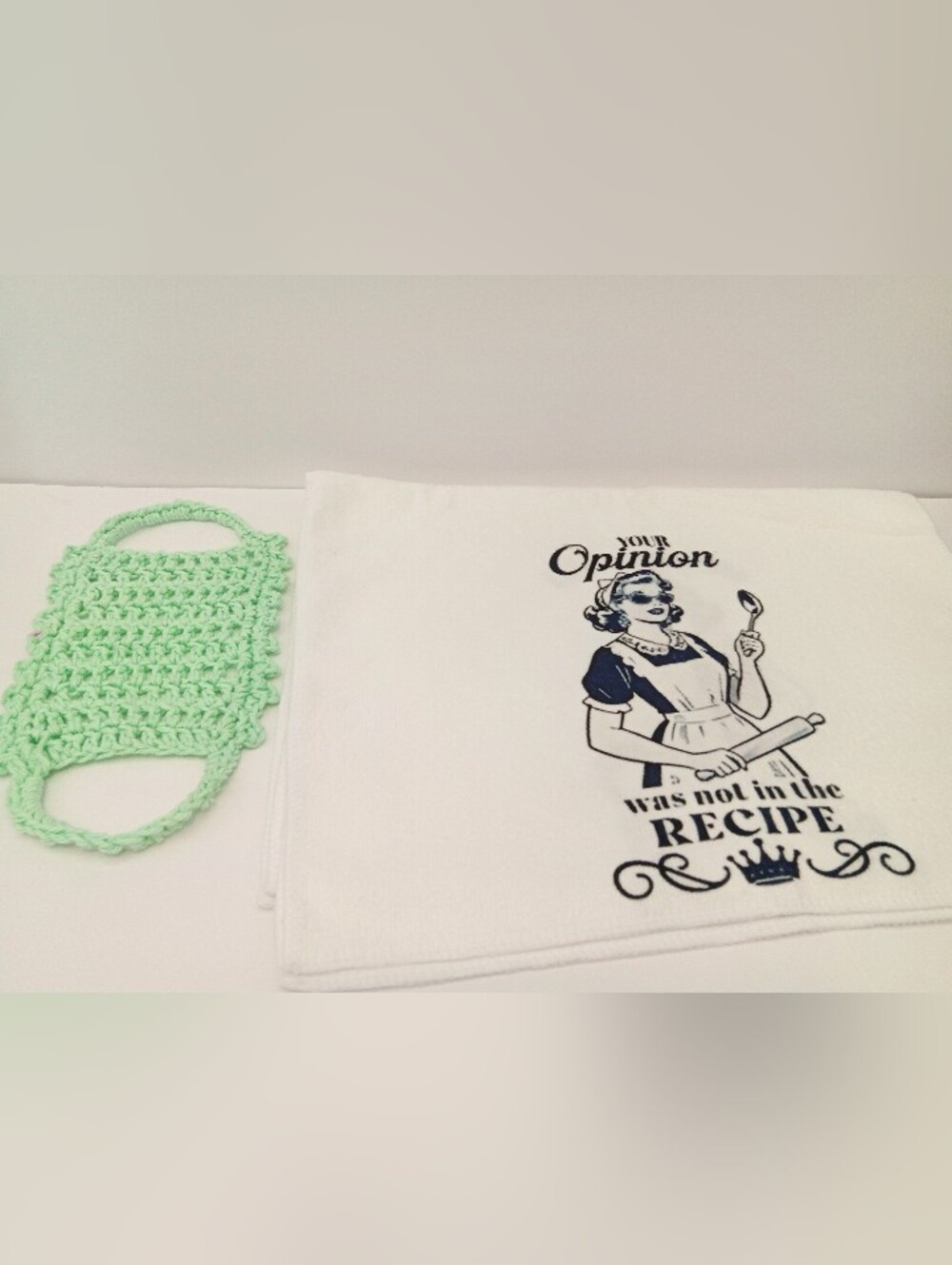 Oven door towel holder and Vintage-Inspired White Kitchen Towel, Humerous